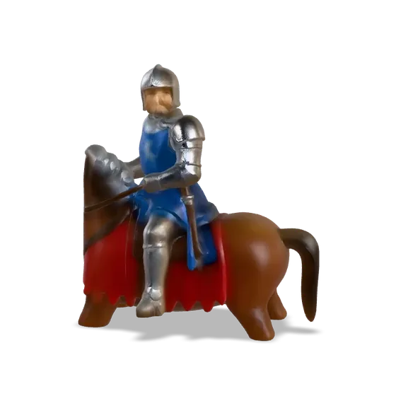 A knight on a horse with no head and stubby legs, from a picture that cut the horse off
