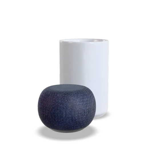 A mug model with the speaker that stood next to it